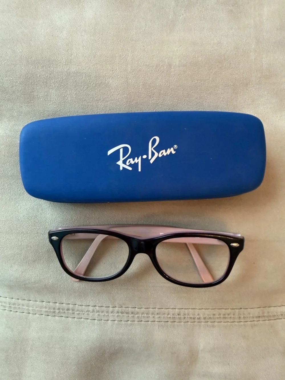 Ray-Ban Black Frames with Pink Interior and Blue Case little Girl Glasses frames